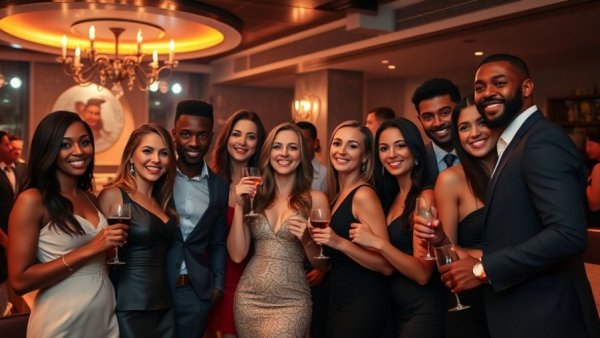 Miami nightlife celebrity events: group posing in nightclub.