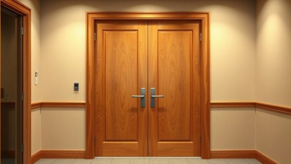 Fire Door Compliance for Businesses: closed polished wooden fire door.