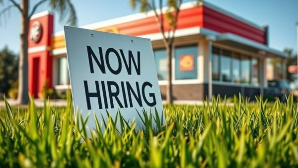 Now hiring sign outside fast-food restaurant amid US unemployment rate at 4.6%