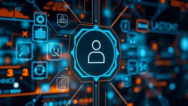 Futuristic interface depicting recruitment automation tools with icons.