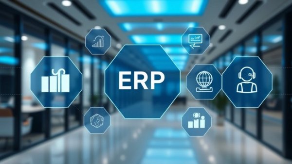 Digital interface highlighting ERP icons for simplifying administrative tasks.