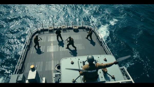 Aerial view of military personnel on ship amid U.S. blockade of Venezuelan oil tankers.