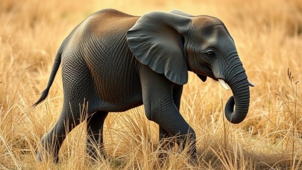 Young elephant in dry grass highlighting wildlife in Assam.