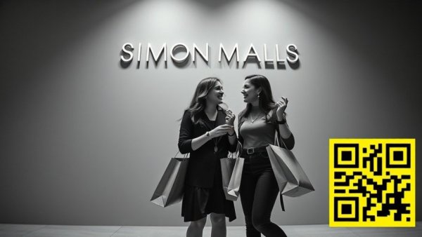Monochrome design for Simon Malls rewards program showcasing shopping scene.