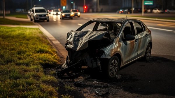 Car accident West Miami-Dade: burnt vehicle at night