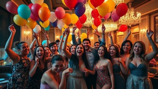 New Year's Eve 2026 celebration at Gekko with balloons and partygoers.