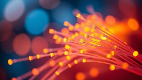 Vibrant fiber-optic cables against colorful bokeh, Business Fiber-Optic Providers.