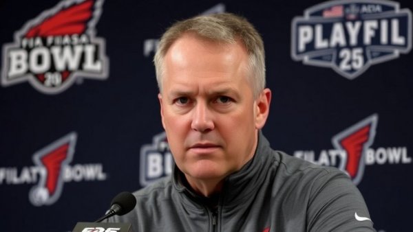 Fiesta Bowl Miami Hurricanes coach at press conference.