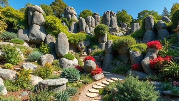 Beautiful stone garden in Miami, highlighting lesser-known attractions with vibrant greenery and rock formations.