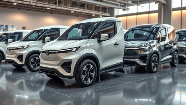 Two GM electric trucks displayed in a modern showroom.