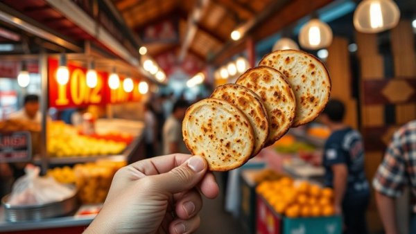 Toasted bread skewer at Chatuchak weekend market stall.