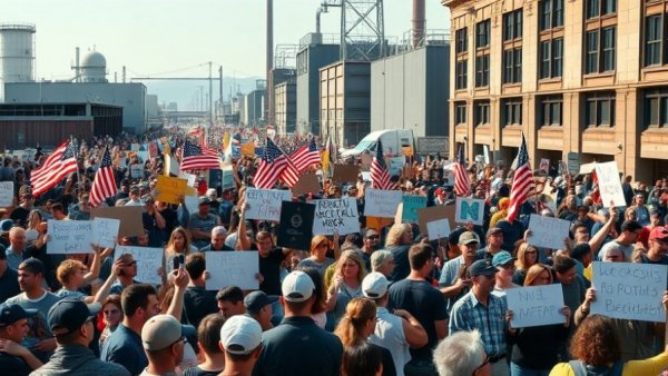 Protest in Minneapolis during immigration crackdown, diverse crowd holding signs.