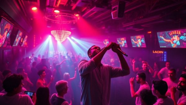 Vibrant Miami nightlife event with lively performer.