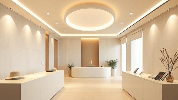 Minimalistic luxury spa reception area in Miami offers elegance.