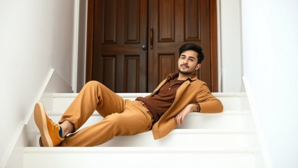 Young man relaxing on steps, Pran's single until the end for you.