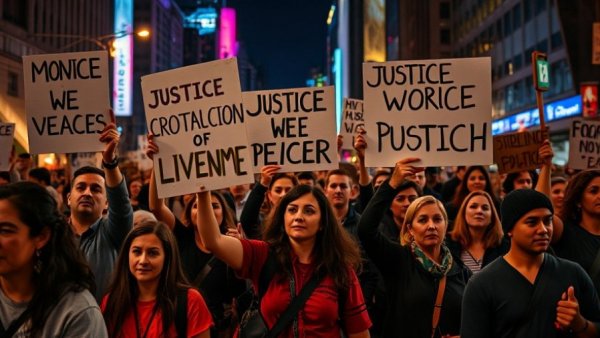 Protesters holding justice signs during Miami protests against ICE.