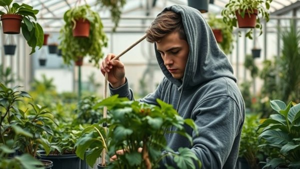 Young man covering plants to protect from cold snap in South Florida.