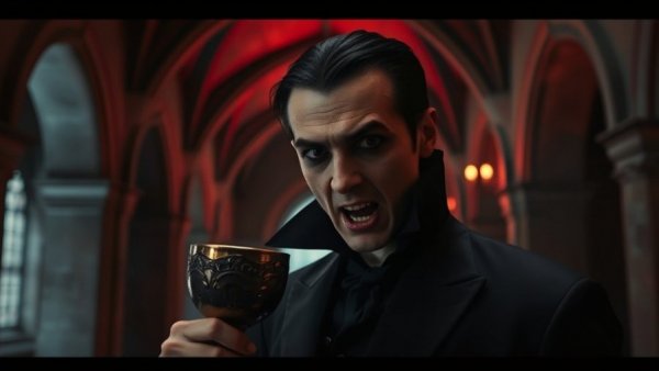 Sinister vampire with bloodied lips in Luc Besson's Dracula.