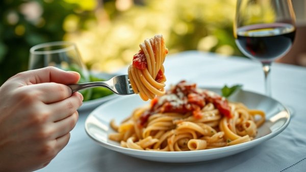 Delicious pasta and red wine at Miami restaurant for birthdays