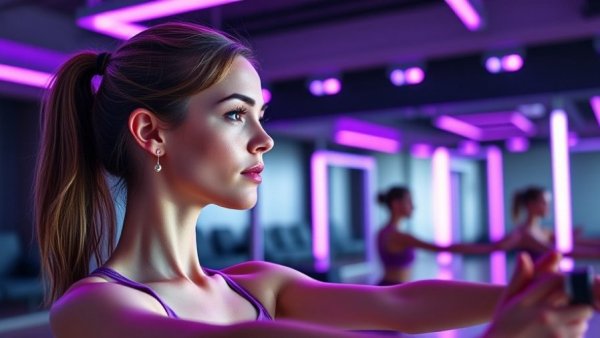 Woman practicing Pilates in a vibrant Miami studio.