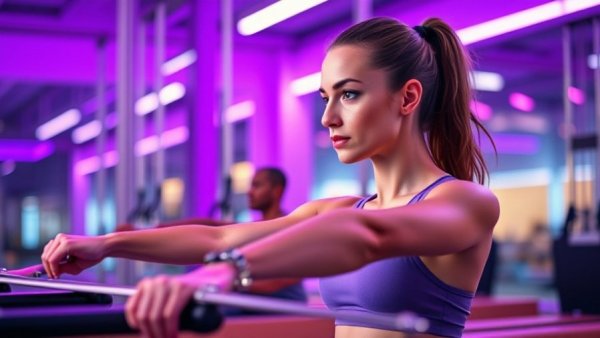 Pilates session in a neon-lit Miami studio