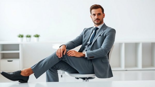 Confident man in stylish suit seated in minimalist office