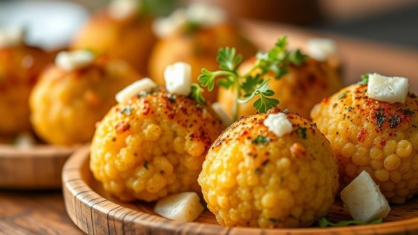 Close-up of Italian arancini at SOBEWFF garnished with microgreens.