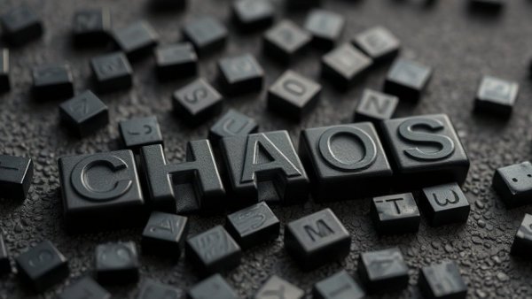 Close-up of black letter cubes spelling 'CHAOS', illustrating Stop Attachment Chaos.