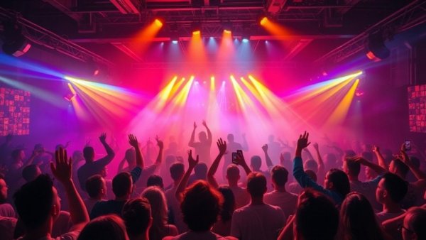Energetic performance at E11EVEN with lively crowd and colorful lights.