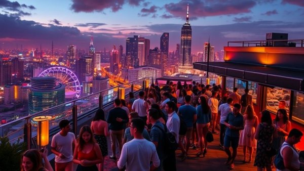 Seaspice Sundays Miami vibrant rooftop nightlife scene, lively atmosphere.