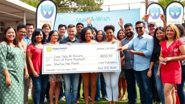 Wings for Wishes fundraiser event, group holding donation check.
