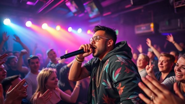 Quavo at LIV Nightclub performing energetically on stage amidst a vibrant crowd.