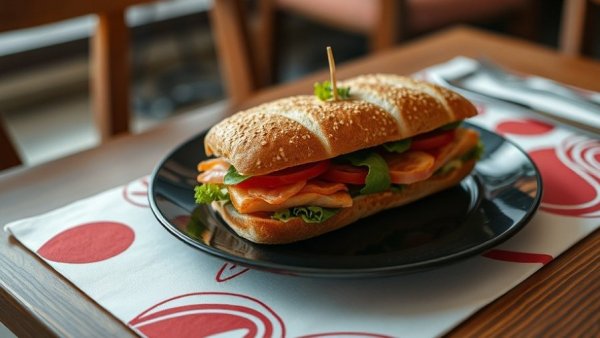 Gourmet sandwich on a black plate at one of the best restaurants in Wynwood.