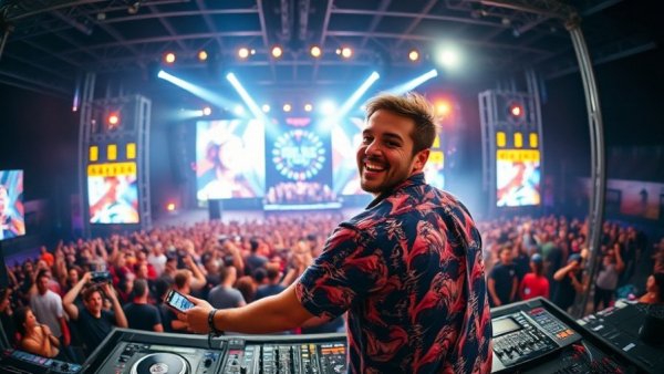 DJ performing at Ultra Music Festival 2026 with vibrant lights.