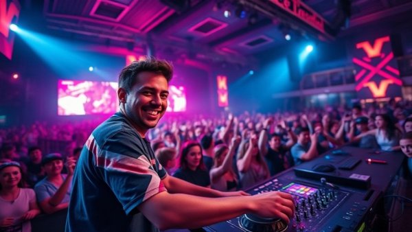 DJ smiling on stage at Ultra Music Festival 2026.