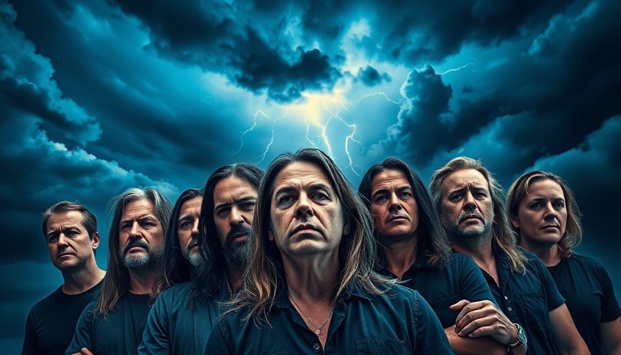 We're Hot Apollo band poster with dramatic stormy sky and lightning.