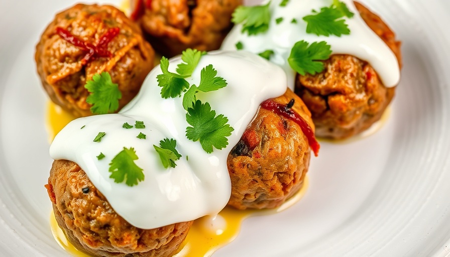 Delicious meatballs near Kaseya Center with yogurt sauce.