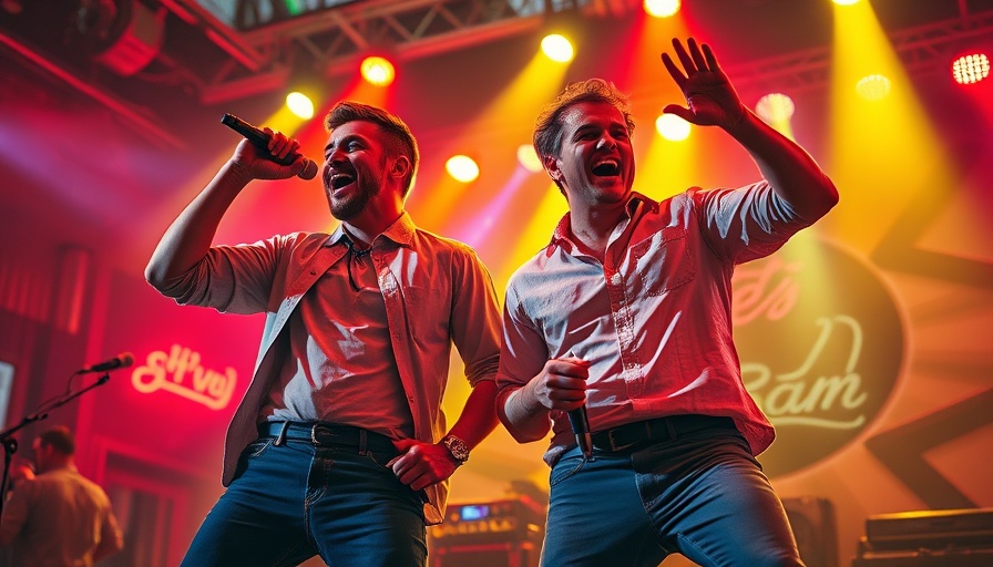 Energetic performance by two men at LIVONSUNDAY, vibrant lights, dynamic atmosphere.