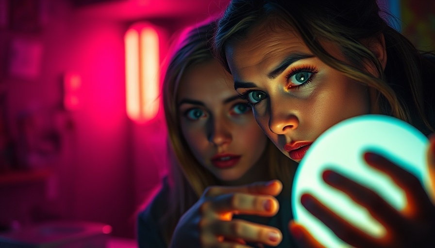 Freakier Friday nostalgia scene with women examining glowing object.