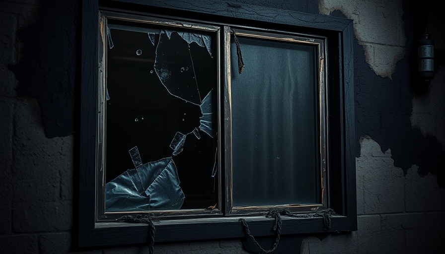 Charred motel window with fire damage in Hallandale Beach.