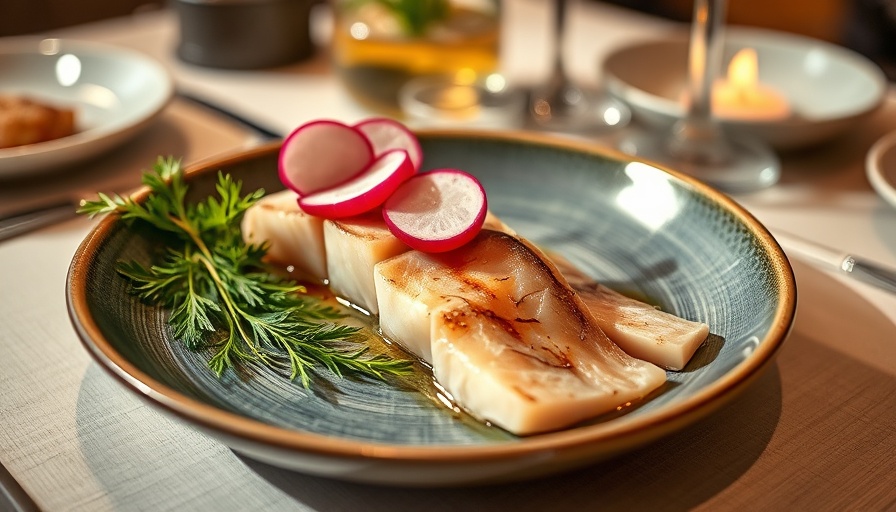 Miami Spice at Kaori exquisite fish dish with radish garnishes.