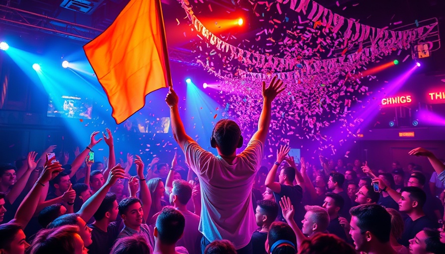 Energetic crowd at LIV with performer holding a flag.