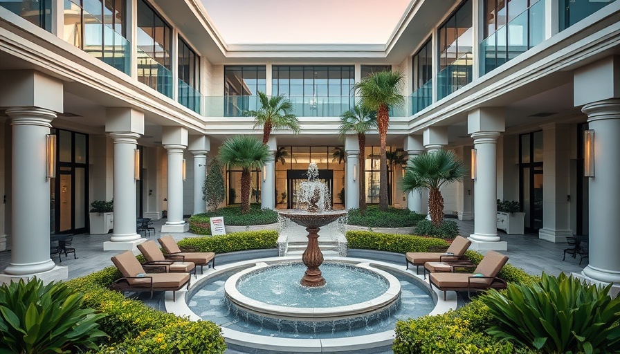 Private terminal courtyard at Miami International Airport with fountain