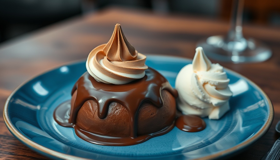 Miami Spice at KYU dessert on blue plate with ice cream.