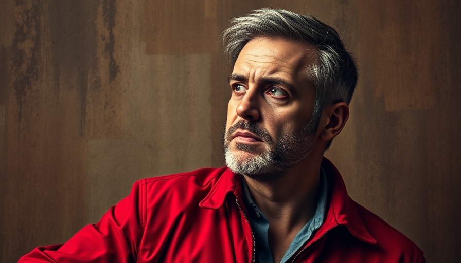 Ricardo Arjona Miami Show expressive portrait of man in red jacket