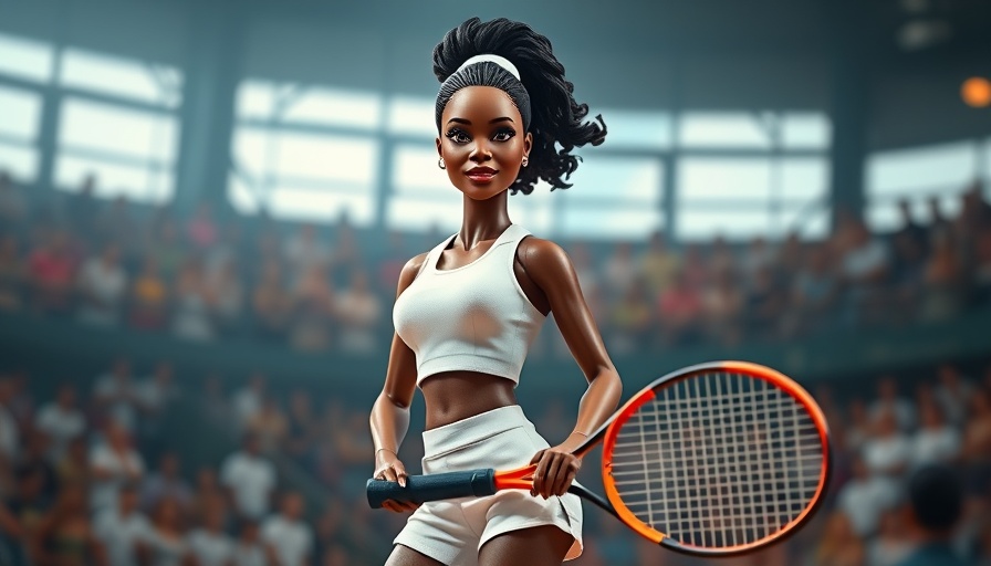 Venus Williams Barbie doll in white outfit holding a tennis racket.