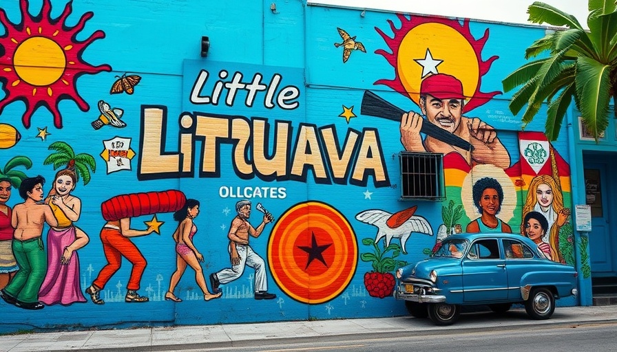 Colorful mural in Little Havana with cultural symbols