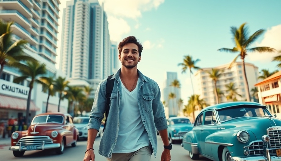 People leaving Miami beachside in colorful style.