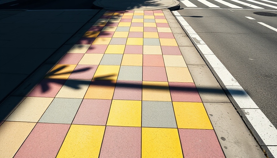 Colorful geometric crosswalk under bright sunlight in Miami Beach.