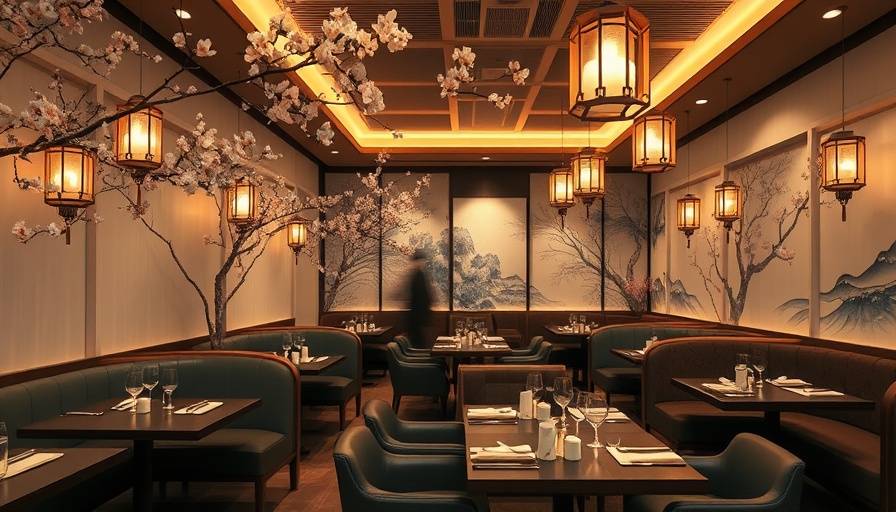 Chic Japanese restaurant in Miami with cherry blossoms and lanterns, perfect for loud friends.